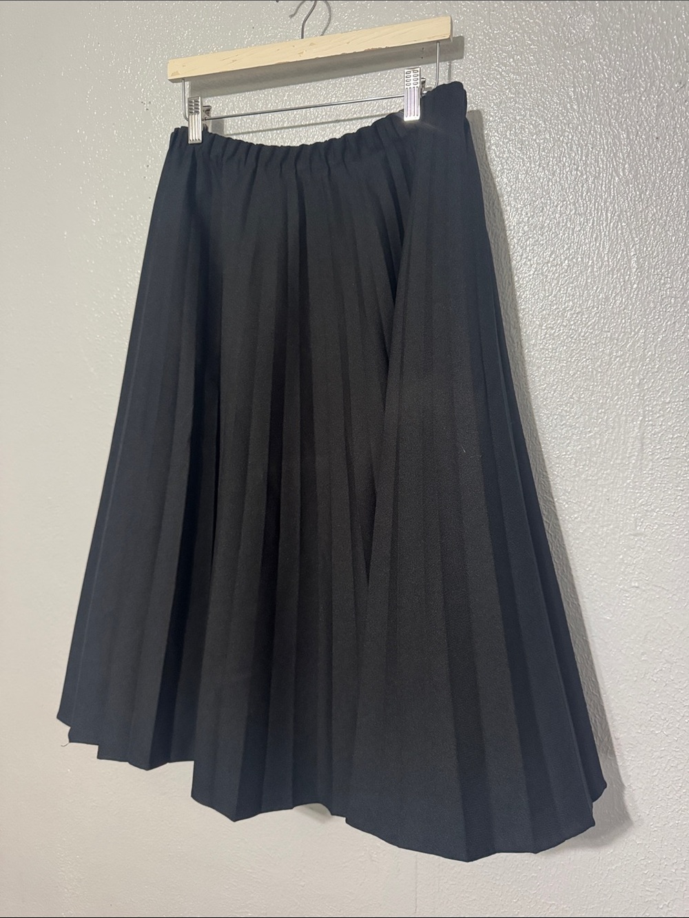 Black Pleated Midi Skirt High Waist Flowy A Line Modest Minimalist Coquette